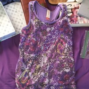 Purple tank top with spiraled designs